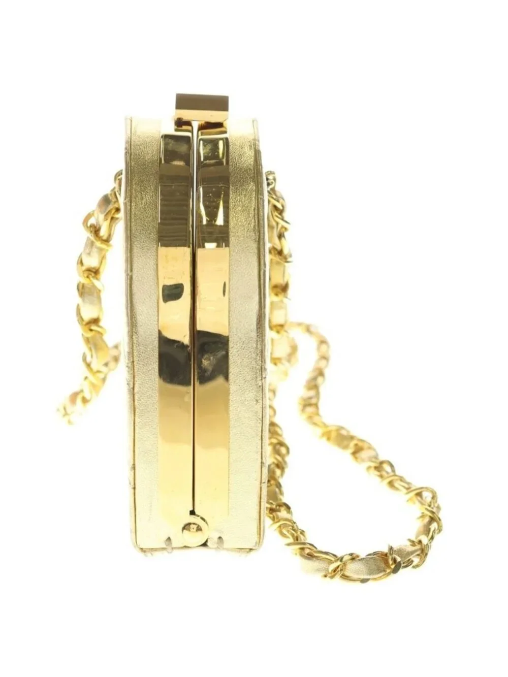 Chanel Kiss Lock Chain Mini Shoulder Bag Gold Leather